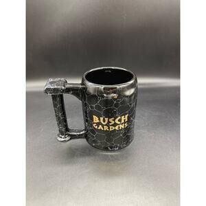 Busch Gardens Ceramic Black & Whie Marble Style Mug with Gold Lettering 4.75"